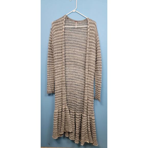 Free People Sweaters - FREE PEOPLE Sweater Womens Sz S Gray Striped Open Cardigan Duster Long Oversized
